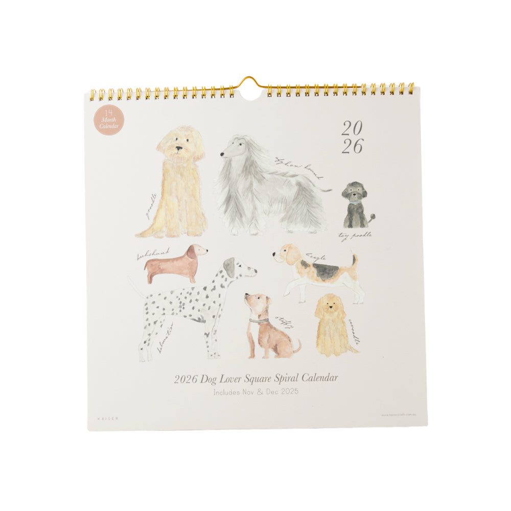 2026 Square Spiral Calendar - Dog Lover
